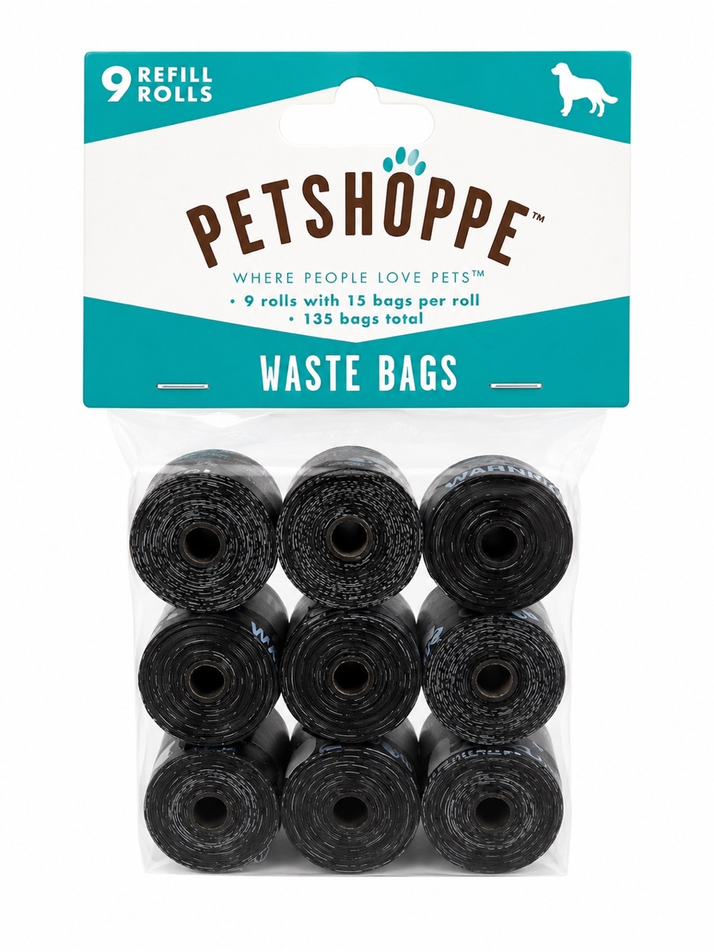 PetShoppe Waste Bags - Black Refill Rolls (9 Pack)